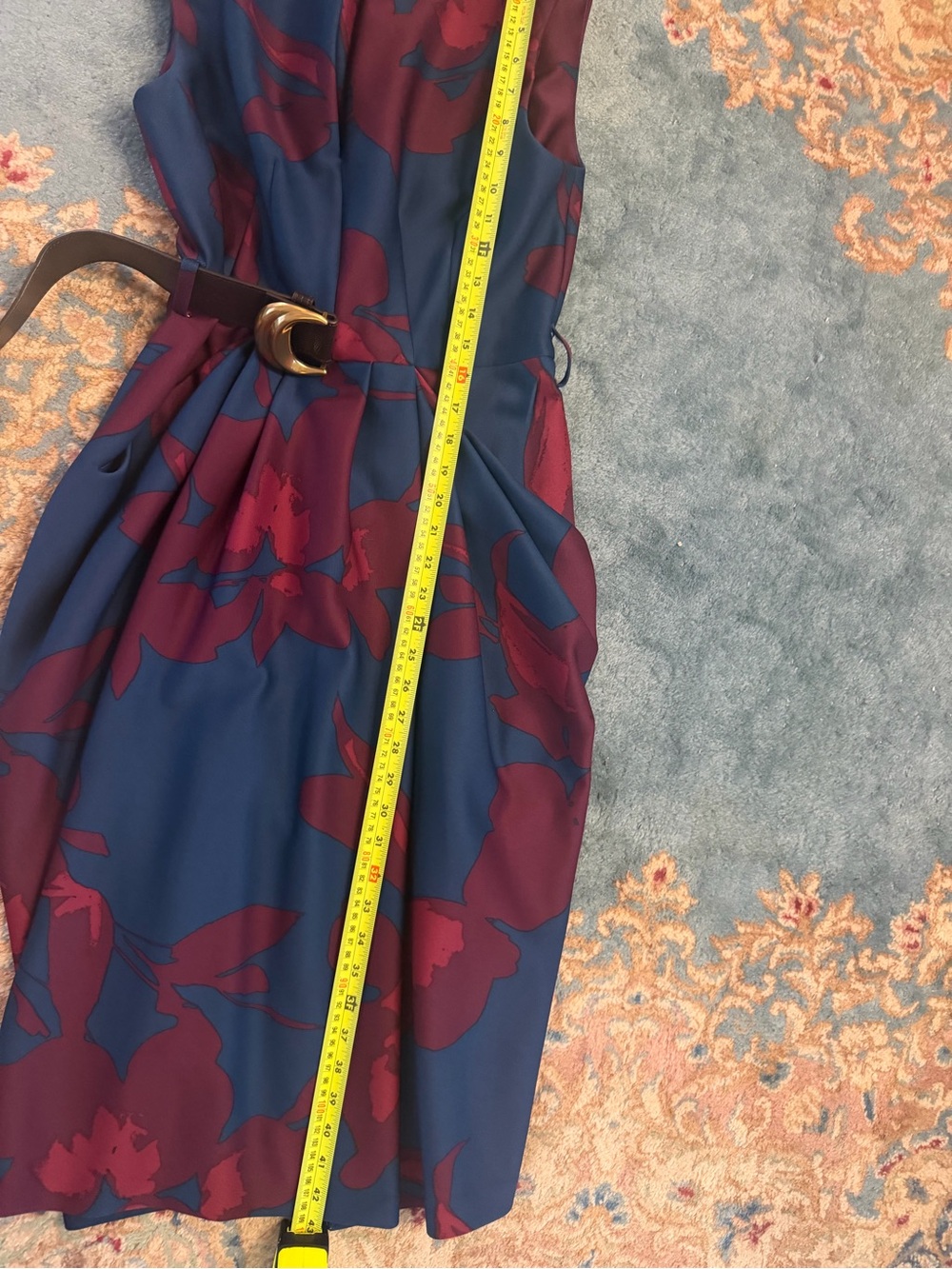 Donna Karan Navy & Wine Floral Dress with Belt and pockets-NWT - Picture 3 of 4